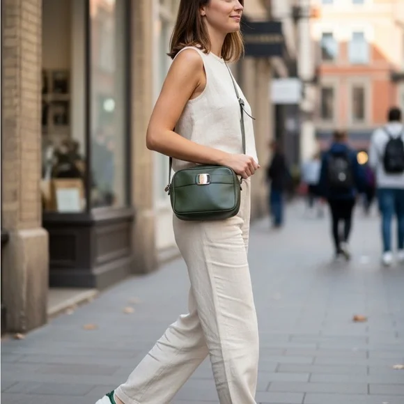 Vintage Salvatore Ferragamo Green Lizard Embossed Leather Vara Bow Crossbody Bag - Picture 7 of 7